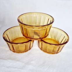 Lot De 3 Ramequins Vereco Couleur Ambré Vintage Plats, Saladiers Et Coupelles