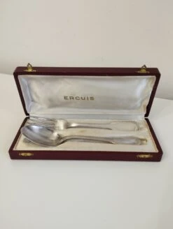 Coffret De Deux Couverts En Argent Massif Ercuis Année 50 Couverts