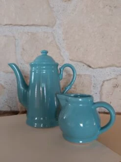 Cafetière Et Pot à Lait En Céramique Bleue Thé, Café Ou Petit Cacao