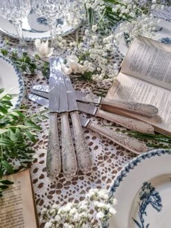 6 Grands Couteaux Plaqué Argent, 84gr, 1940-1950, Art Nouveau Couverts