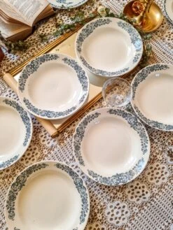 6 Assiettes Creuses, Terre De Fer, Longchamp, Milieu XXe Assiettes