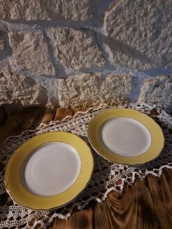 Duo D'assiettes Plates FB Fenal Badonviller Liseré Jaune Doré Assiettes
