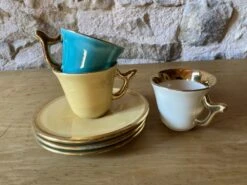 3 Tasses à Expresso Et Leurs Soucoupes, Porcelaine De Limoges, Modèle Magdalithe, Années 1950 Thé, Café Ou Petit Cacao
