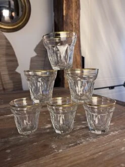 6 Petits Verres Vintage En Verre Facetté Tour Doré Verres