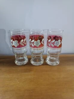 3 Verres Fleuris Style Années 50 Verres