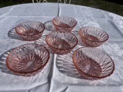 6 Coupelles Vintage En Verre Moulé Rose Translucide Plats, Saladiers Et Coupelles