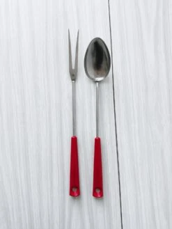 Couverts De Service En Inox Et Plastique Rouge Couverts