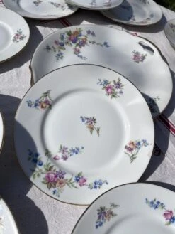 Ravissant Service à Gateau En Porcelaine Ancienne à Motifs Floral Assiettes