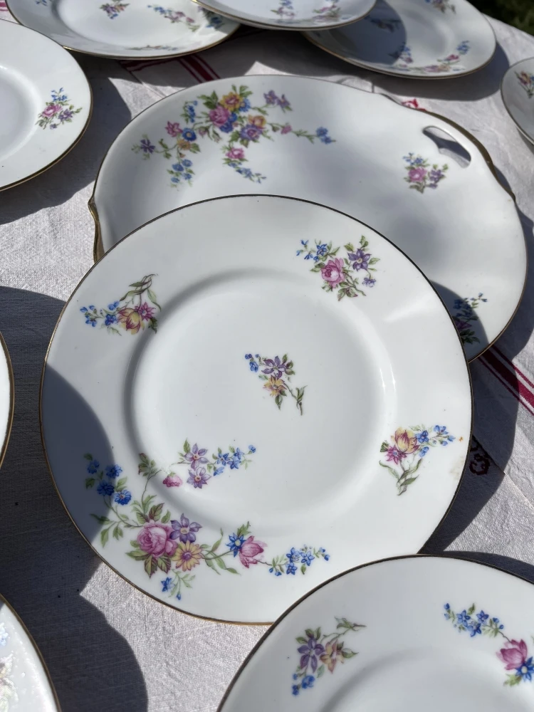 Ravissant Service à Gateau En Porcelaine Ancienne à Motifs Floral Assiettes 1 Ravissant Service à Gateau En Porcelaine Ancienne à Motifs Floral Assiettes