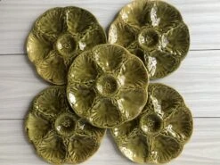 Lot De 5 Assiettes à Coquillages GIEN En Faïence Majolique Verte Assiettes