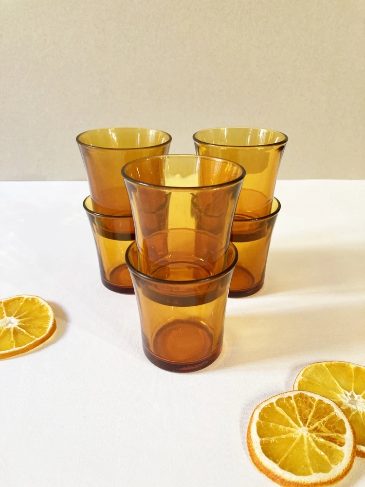 Verres Duralex En Verre Ambré, Années 1970 Verres 1 Verres Duralex En Verre Ambré, Années 1970 Verres