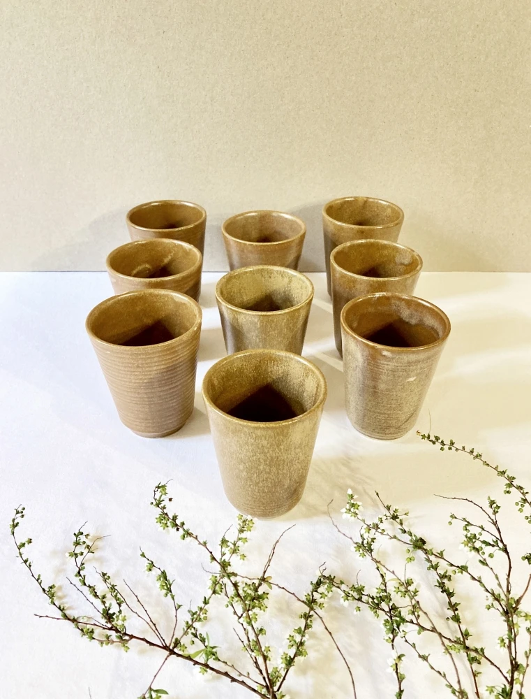 Ensemble De 9 Gobelets En Grès Digoin Verres 2 Ensemble De 9 Gobelets En Grès Digoin Verres – Image 2