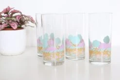 Ensemble De 4 Verres à Eau, Décors 80/90, Vintage Verres