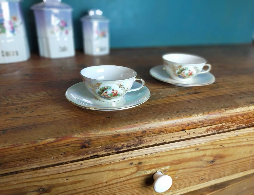 Duo De Tasses En Porcelaine Nacrée Thé, Café Ou Petit Cacao 4 Duo De Tasses En Porcelaine Nacrée Thé, Café Ou Petit Cacao – Image 4