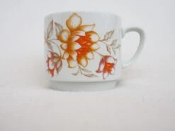 Lot De 2 Tasses En Faiences MONOPOLY 65 Décor Floral Automnal Orange Brun Thé, Café Ou Petit Cacao