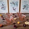 4 Tasses Vintage Vereco Beau Rivage En Verre Rose Avec Soucoupes Thé, Café Ou Petit Cacao